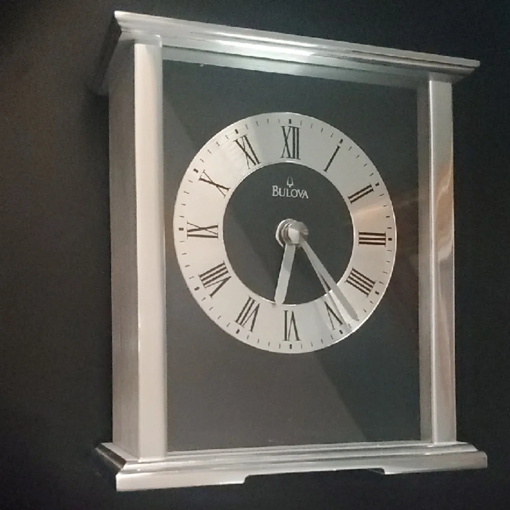 Bulova Silver and Black Clock Elegant Decor standalone
